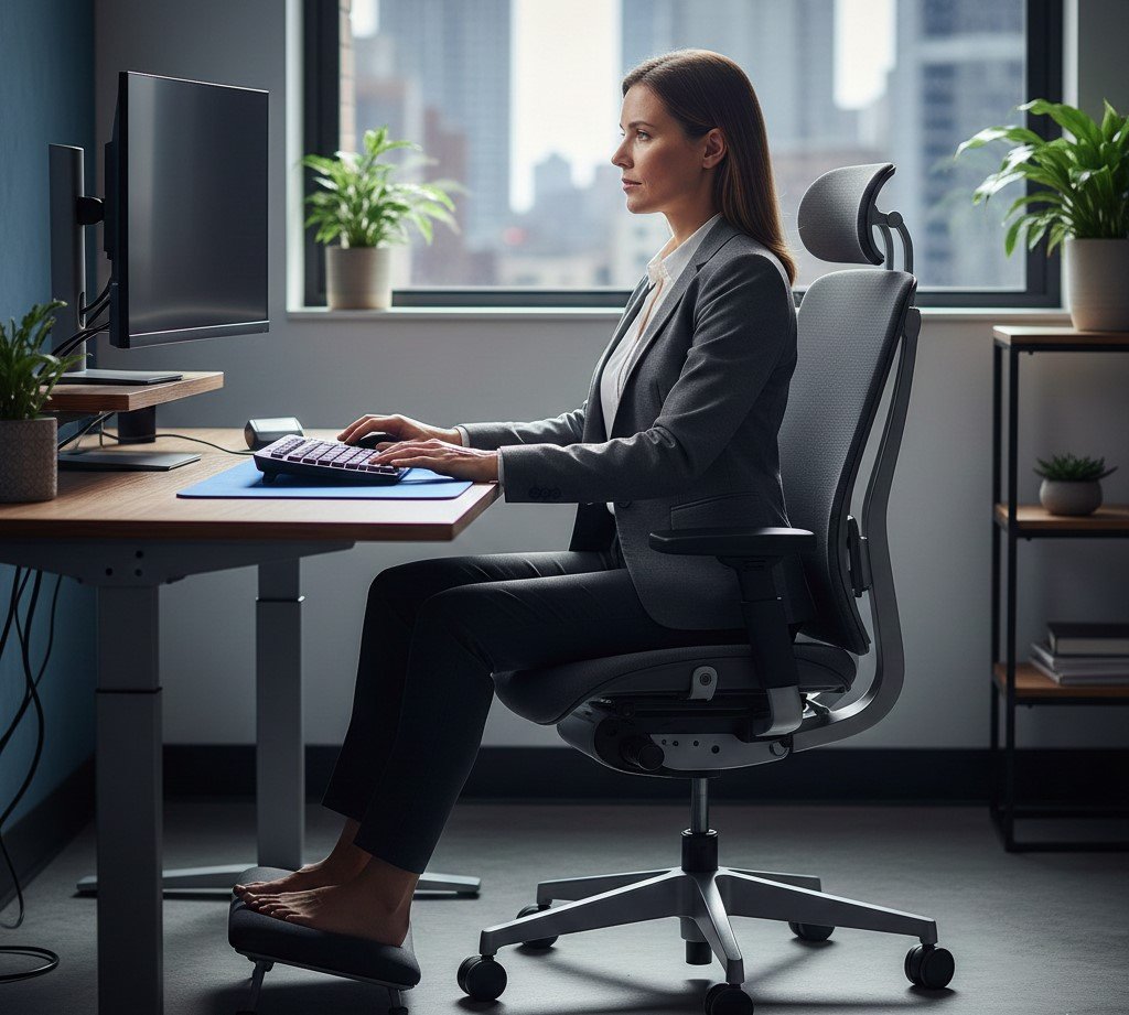 Sitting posture, ergonomic chair to minimize low back pain at work