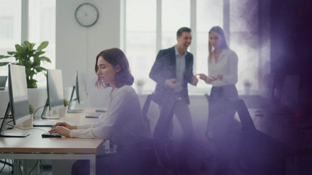 two workers probably gossiping about their workmate who is working, toxic workplace, I love my job but I hate my work-mates