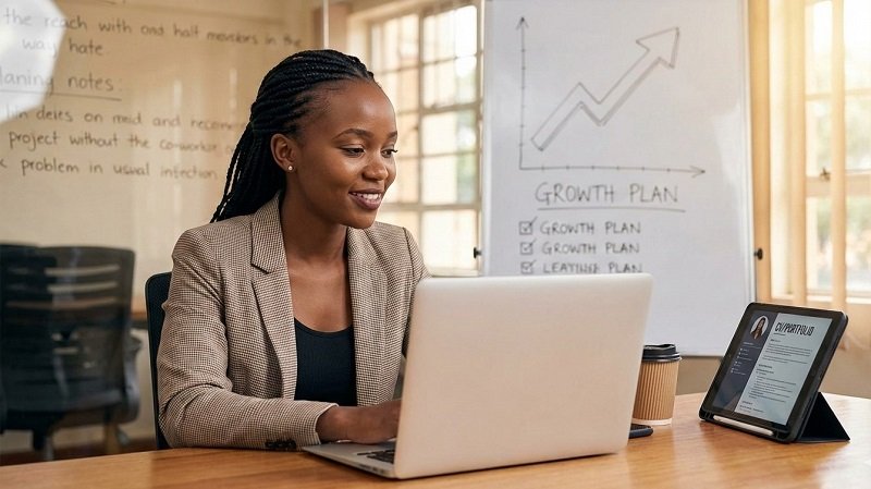 A professional lady working, career transitions