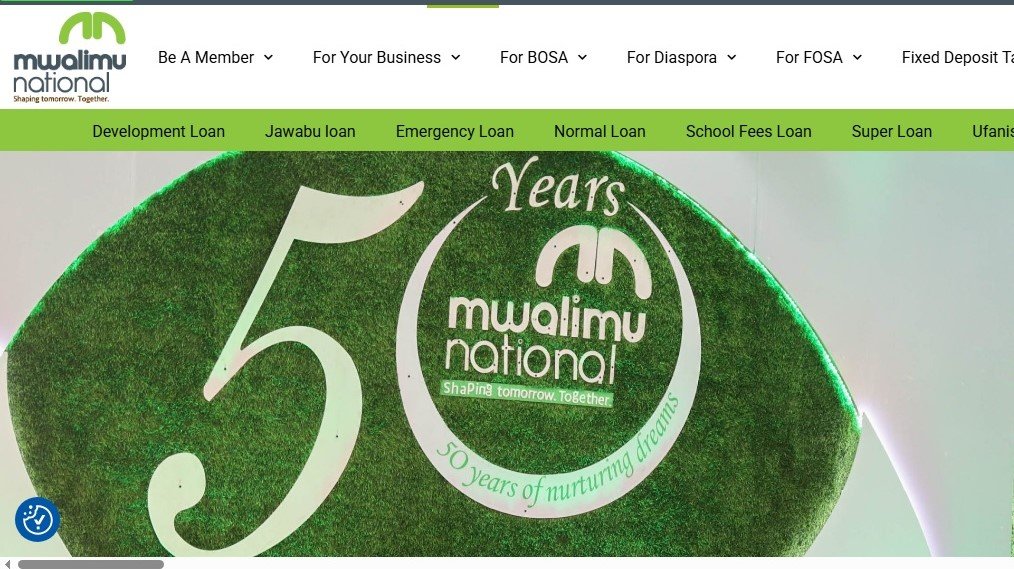Mwalimu National Sacco dashboard with text overlay '50 Years Mwalimu National'. How to save over 800K