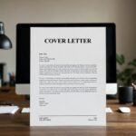 A professional photograph of a formal cover letter by John Doe on a desk in an office.