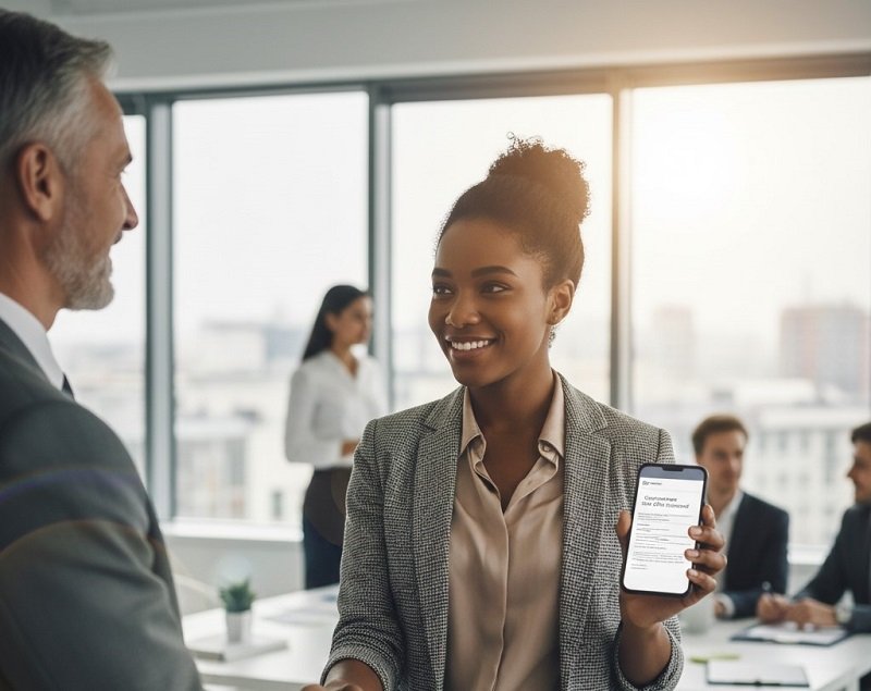 A well-dressed young professional smiling while shaking hands in a professional office setting. How to find high-paying jobs without experience