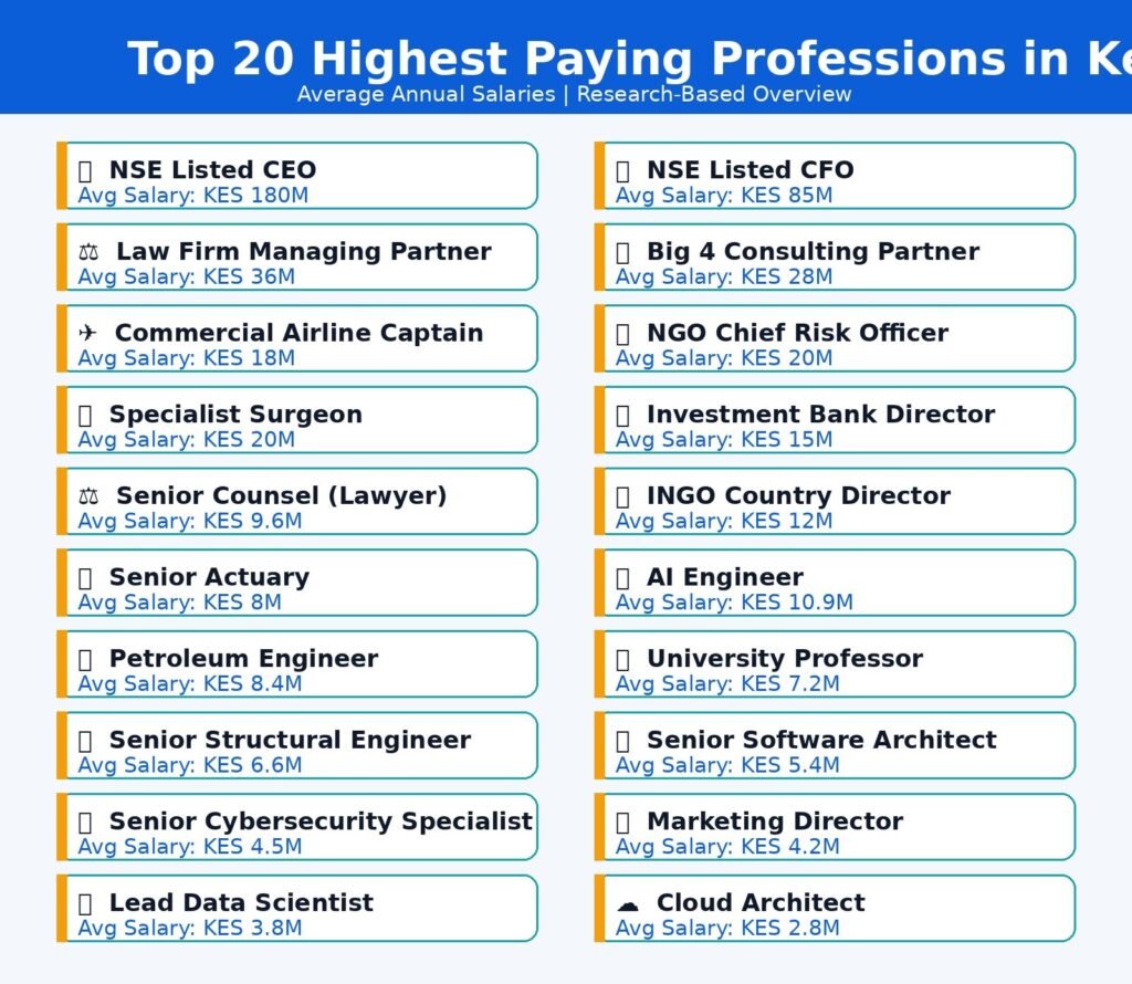 infographic of the top 20 highest paying professions in Kenya-2026
