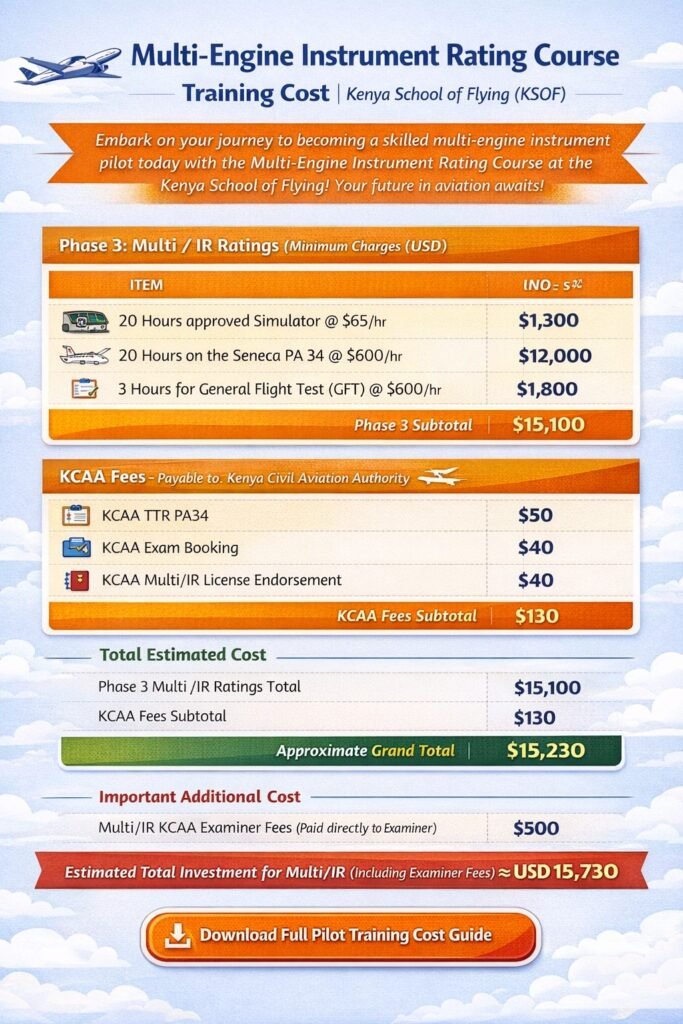 Cost of multi engine instrument rating at Kenya School of Flying