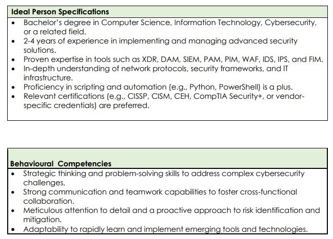 Cybersecurity Engineer job requirements