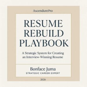 Premium cover mockup of the Resume Rebuild Playbook by AscendurePro with an elegant ivory, beige, gold, and charcoal editorial design.