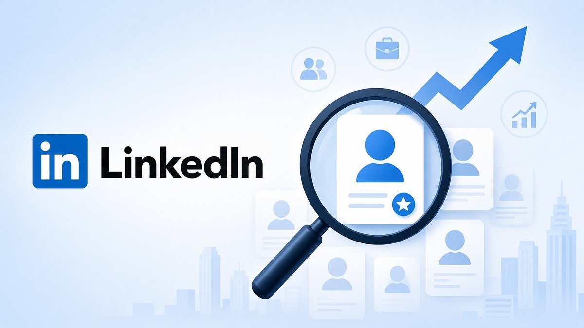 LinkedIn job search strategy illustration with profile optimization and recruiter discovery concept